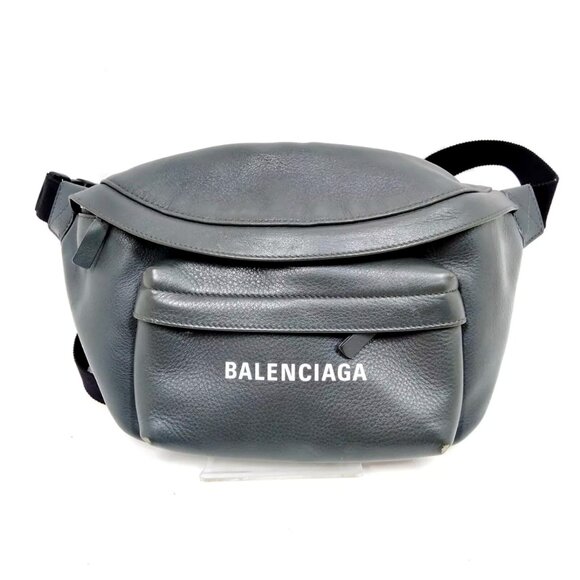 $1750 Authentic BALENCIAGA Made in ITALY Unisex Gray Leather Fanny Waist Bag